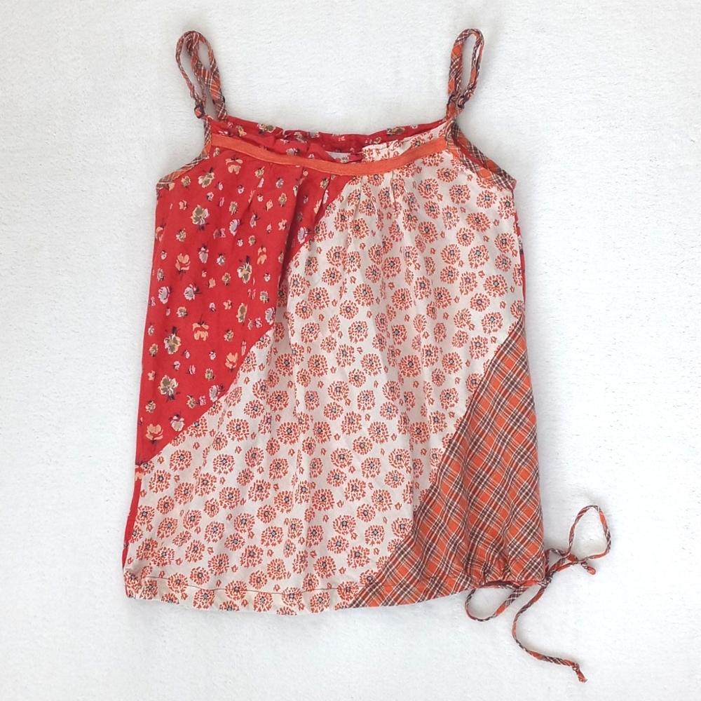 Charlotte Russe Women's Orange  Patchwork Floral Summer Top Adjustable Straps S